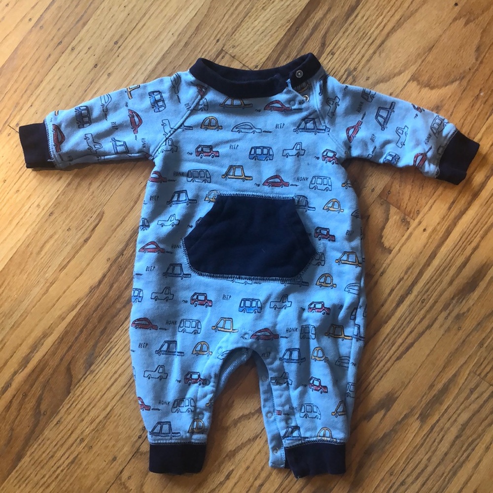 Baby Gap car, bus, and truck sweatshirt onesie.